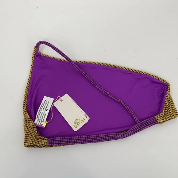 Agua Bendita Pacifico Tulip vini one shoulder bikini top swim gold purple new 2X - Picture 3 of 6
